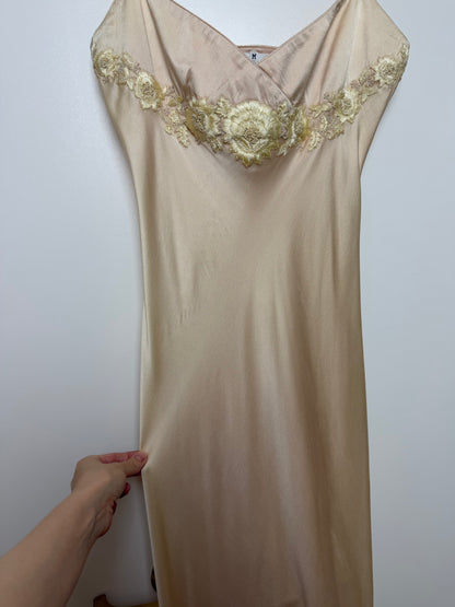 LES HABITUDES 90's Vintage Blush Peach Beaded Floral Slip Gown