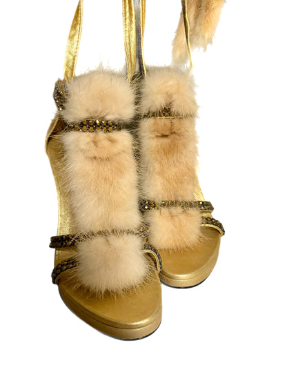 GUCCI by TOM FORD 2004 Vintage Runway Gold Mink Fur Sandals