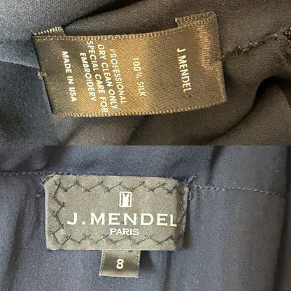 J. MENDEL Midnight Blue Silk w. Black Embellishments Evening Gown