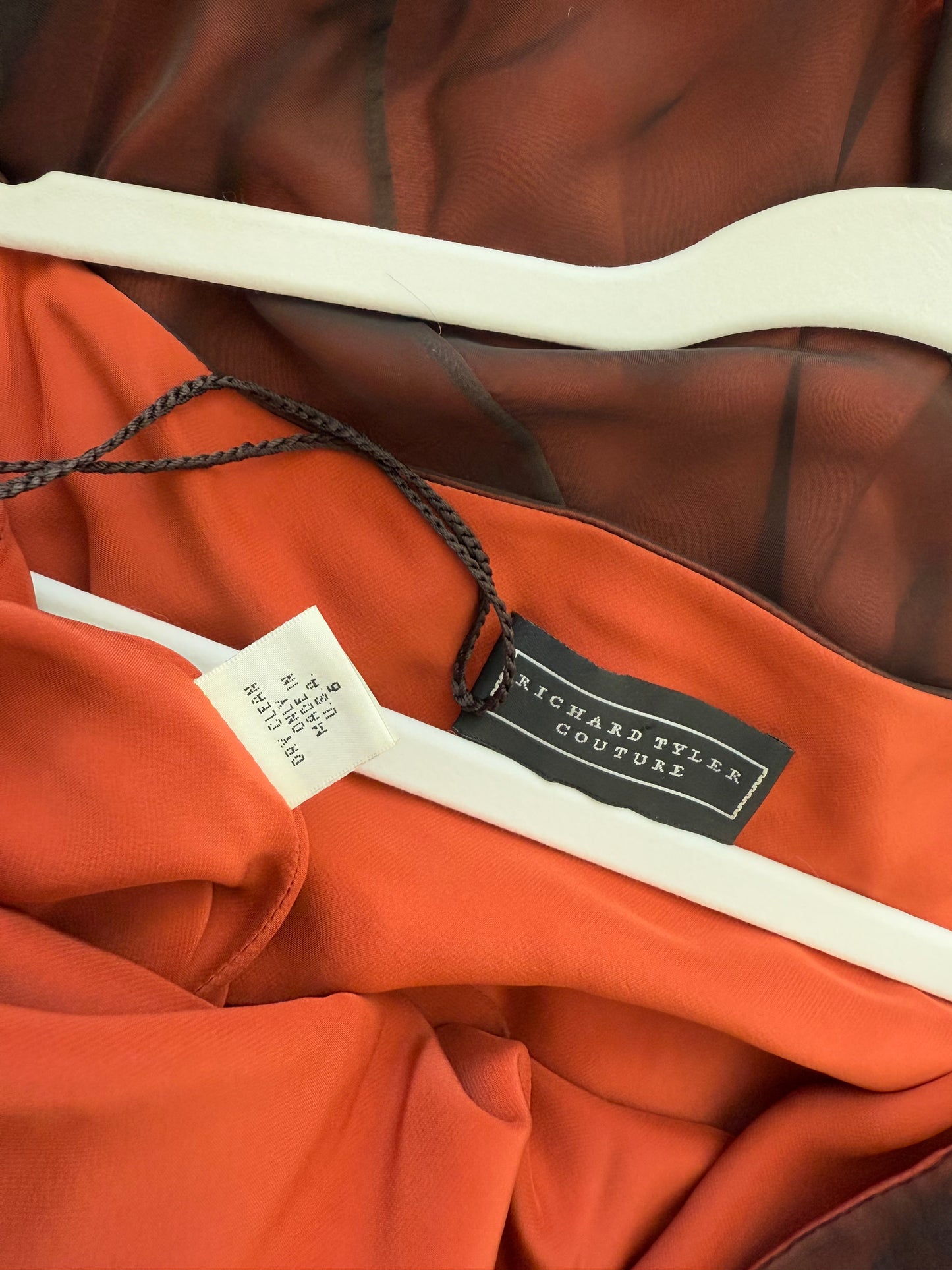 RICHARD TYLER COUTURE 90's Vintage Silk Black + Orange Gown