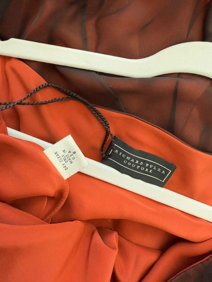 RICHARD TYLER COUTURE 90's Vintage Silk Black + Orange Gown