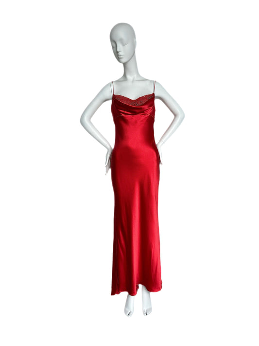 vintage liquid silk Monique lhuillier red evening gown maxi dress from Jellybean Vintage
