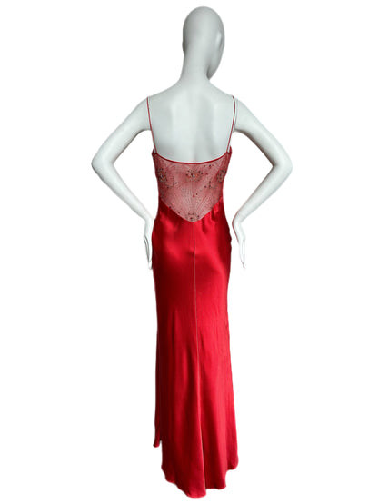 vintage liquid silk Monique lhuillier red evening gown maxi dress from Jellybean Vintage