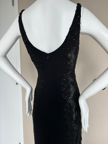 BADGLEY MISCHKA 90's Vintage Semi-Sheer Beaded Evening Gown