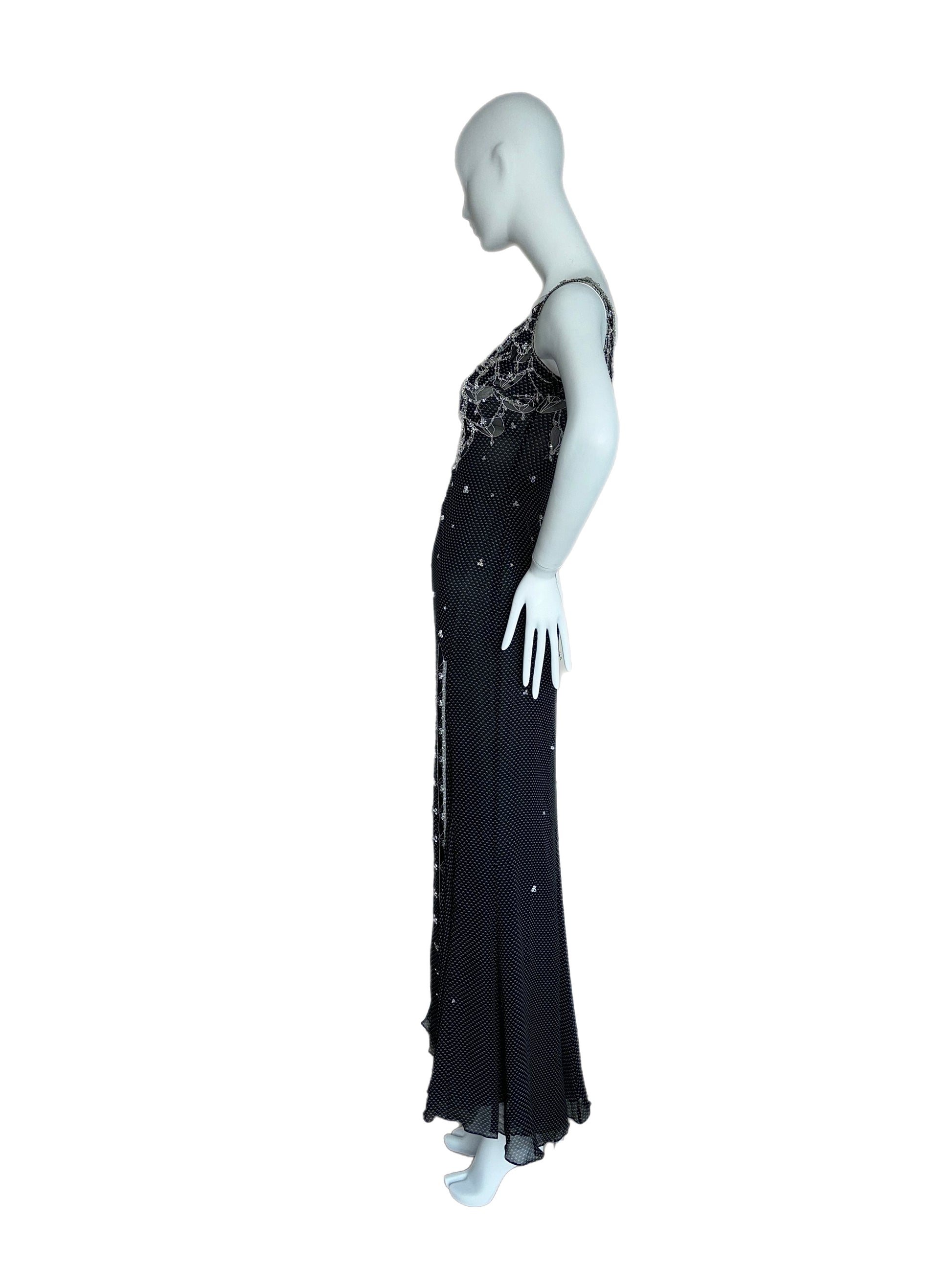 badgley mischka 2002 vintage runway embellished evening gown maxi dress