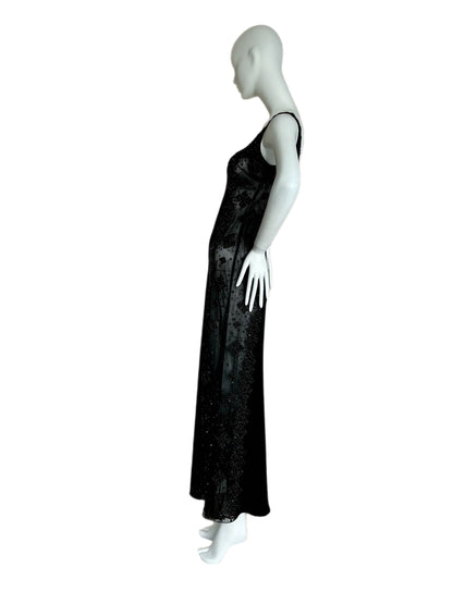 BADGLEY MISCHKA 90's Vintage Semi-Sheer Beaded Evening Gown