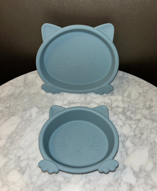 Blue Kitty Food Dish Set