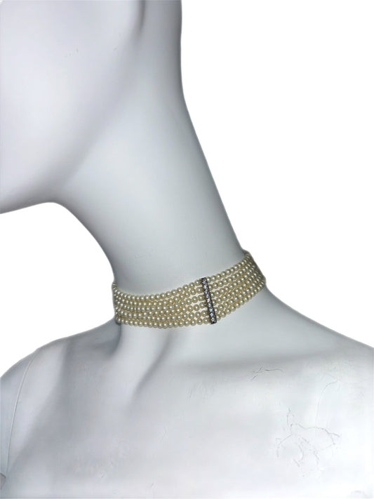 RALPH LAUREN Vintage Pearl & Crystal Choker Necklace