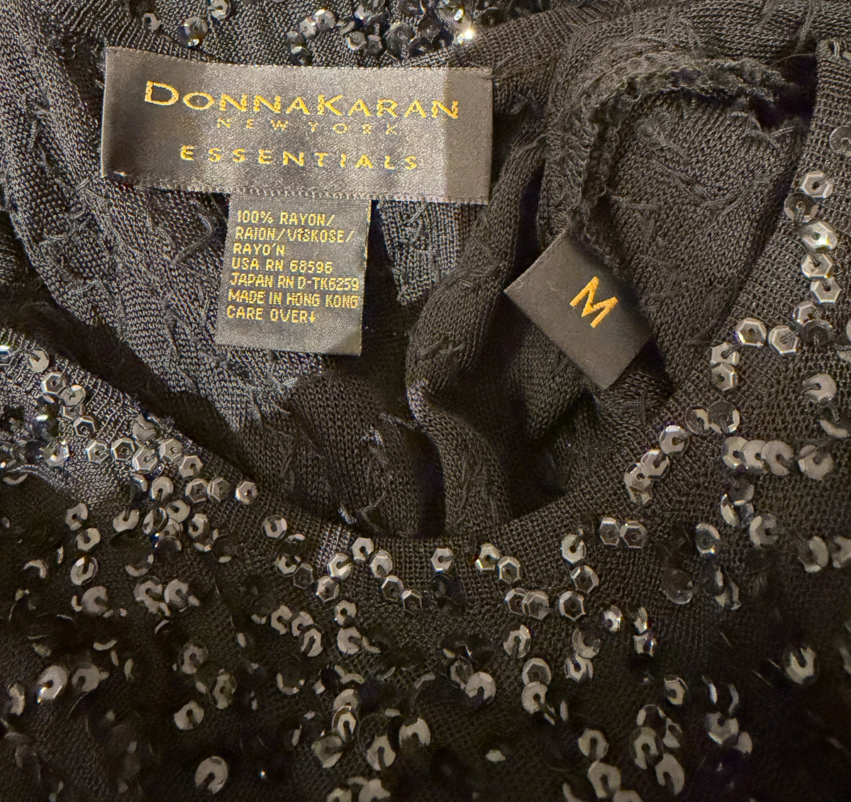 Donna Karan Vintage Black Semi-Sheer Sequined Long Gown