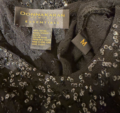 Donna Karan Vintage Black Semi-Sheer Sequined Long Gown