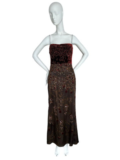 BADGLEY MISCHKA 1999 Vintage Velvet Silk Beaded Gown