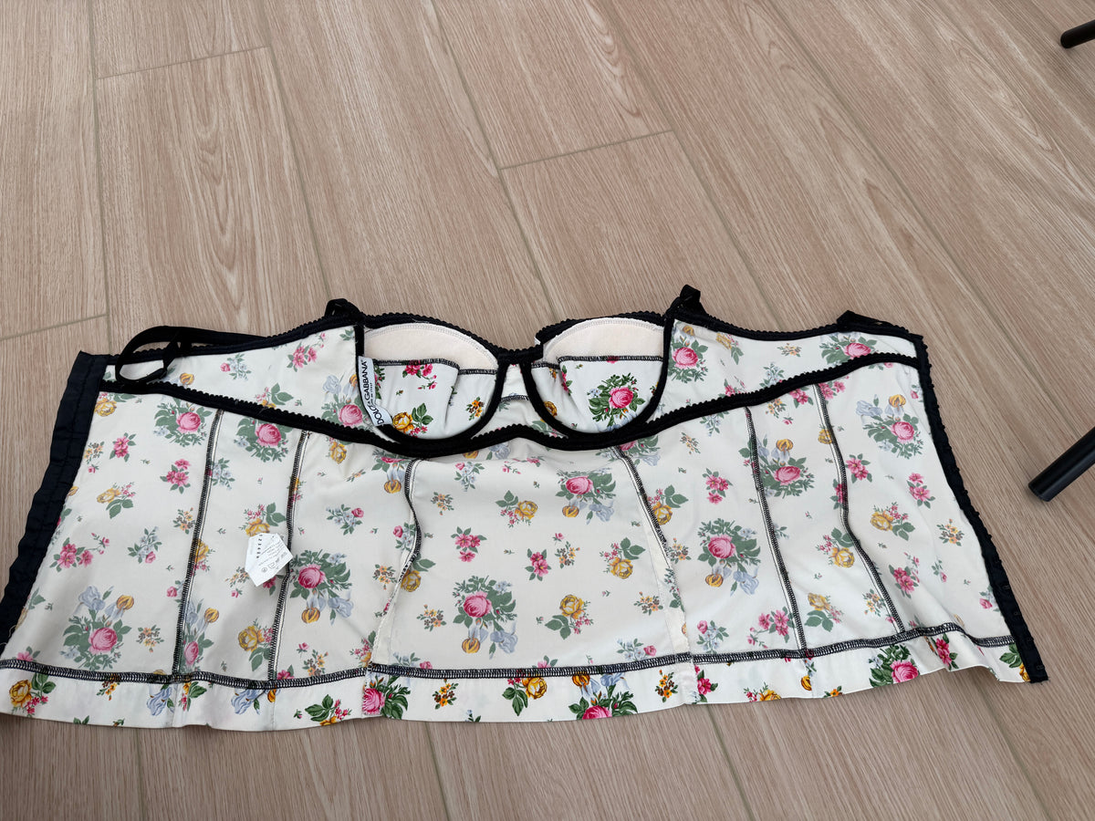 Dolce & Gabbana 90's Vintage Ivory Silk Floral Bustier Top