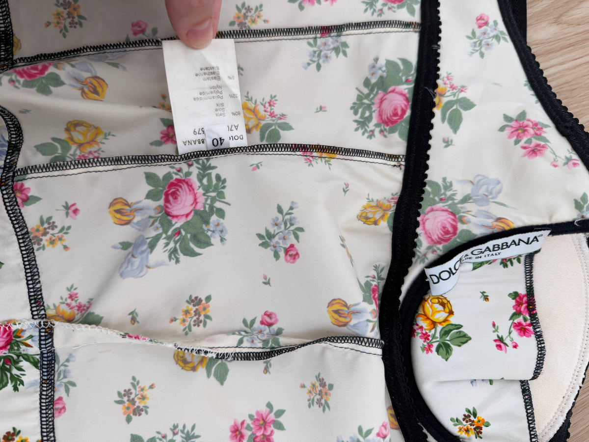 Dolce & Gabbana 90's Vintage Ivory Silk Floral Bustier Top