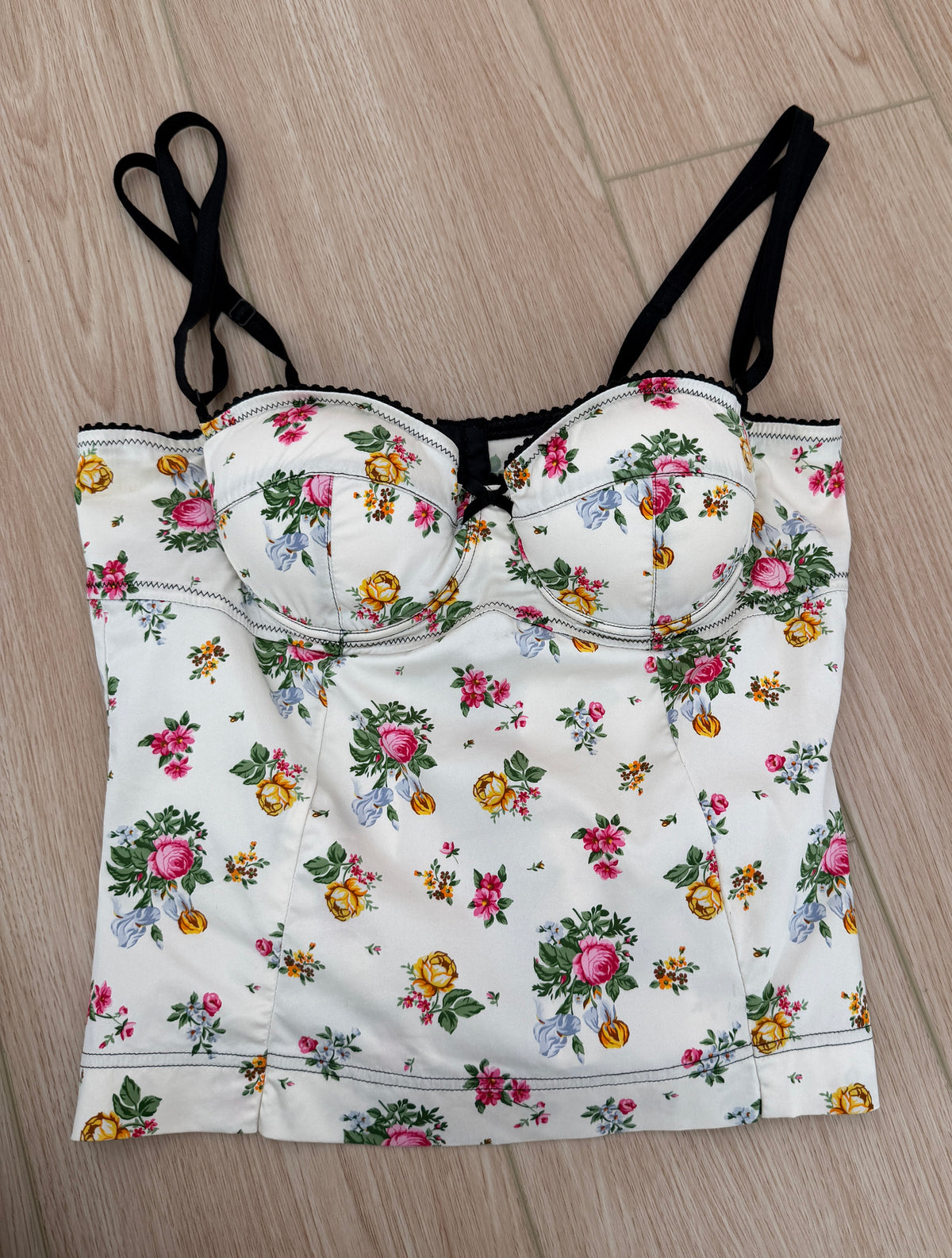Dolce & Gabbana 90's Vintage Ivory Silk Floral Bustier Top