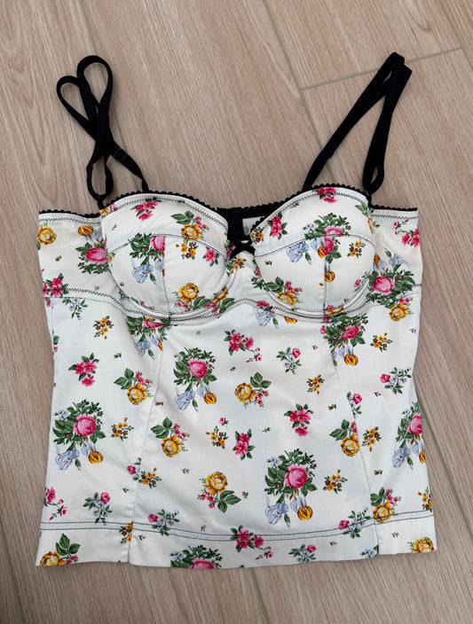 Dolce & Gabbana 90's Vintage Ivory Silk Floral Bustier Top