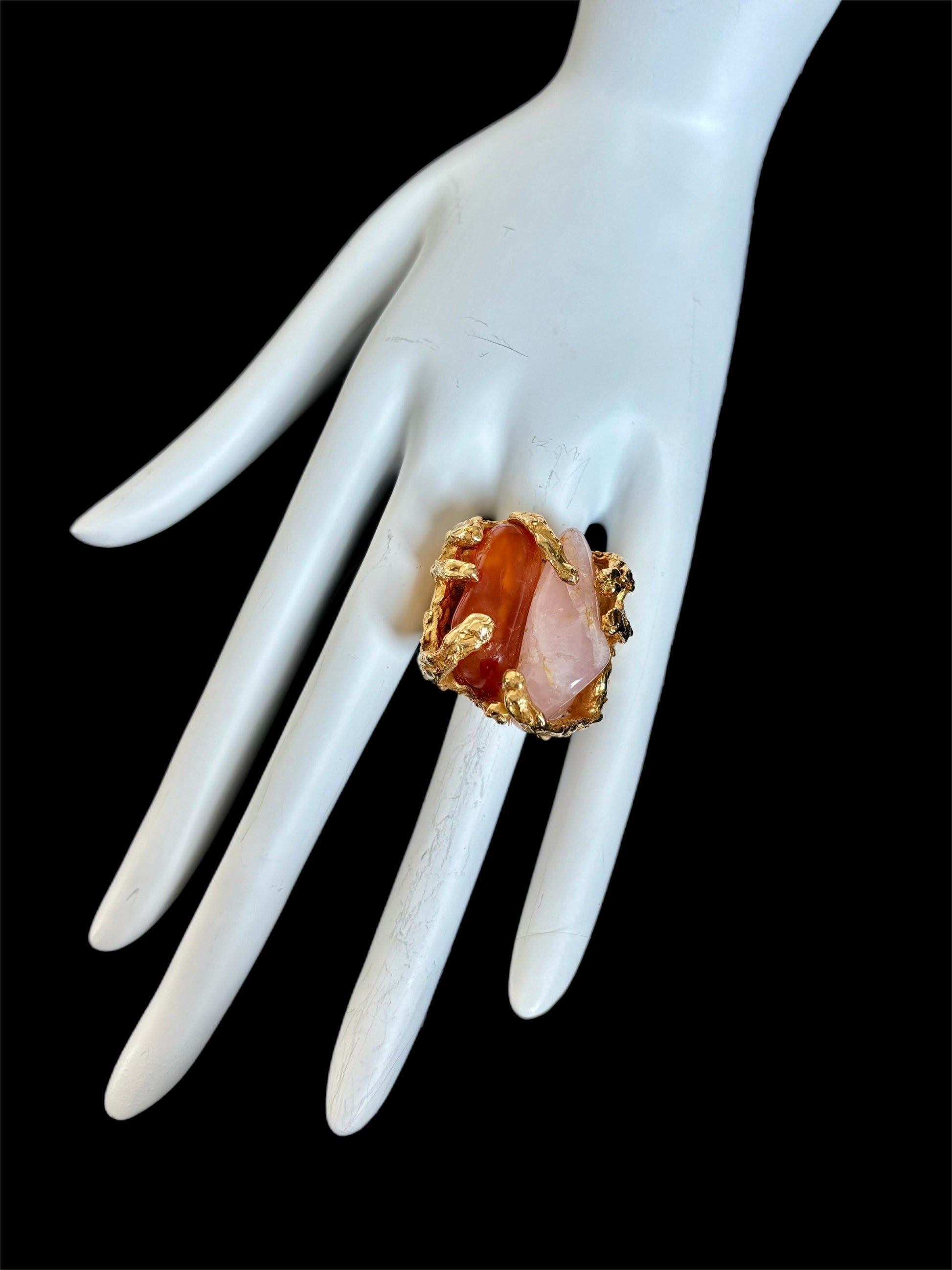 YVES SAINT LAURENT YSL 2010 Vintage Cocktail Ring coral pink gold