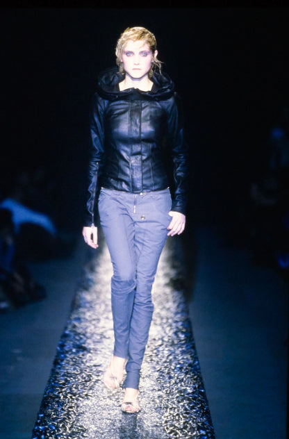 OLIVIER THEYSKENS 2001 Vintage Runway Short Black Leather Jacket