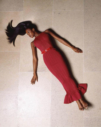 AZZEDINE ALAIA 1996 Vintage Iconic Extra Long Pointelle Knit Mermaid Gown