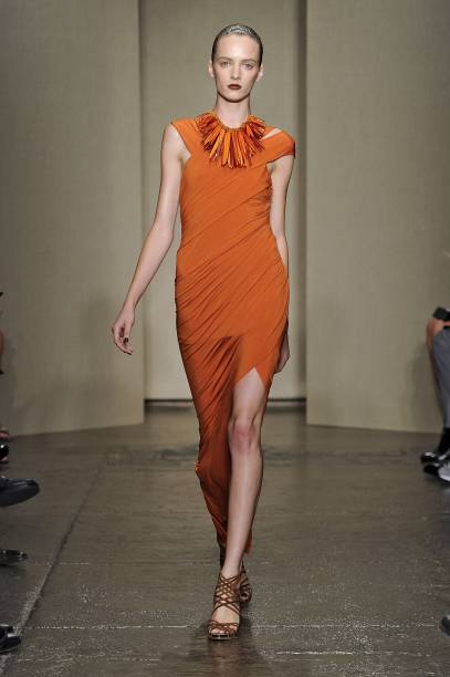 DONNA KARAN 2012 Vintage Runway Pumpkin Ruched Long Dress