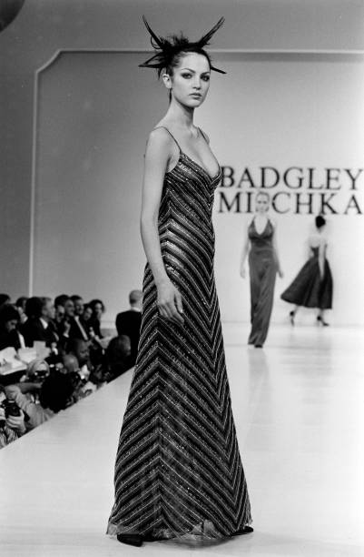 1995 vintage runway BADGLEY MISCHKA embellished evening gown maxi dress