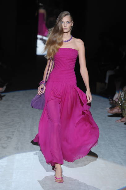 SALVATORE FERRAGAMO 2012 Vintage Runway Fuschia Ruched Silk Long Dress