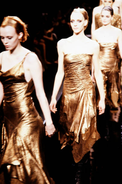 DONNA KARAN 2001 Vintage Runway Gold Leather Dress