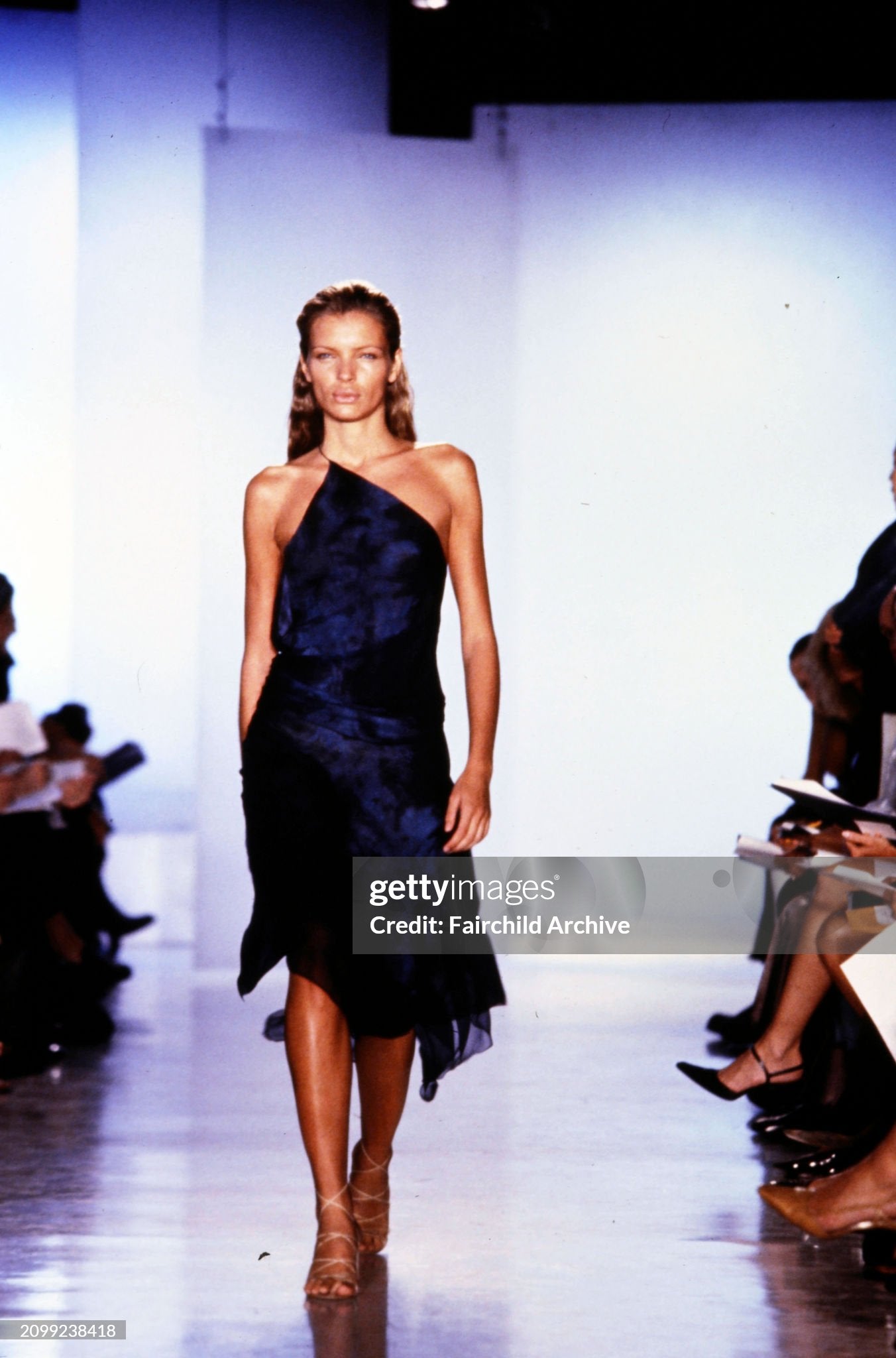 DONNA KARAN 2000 Vintage Blue Silk Runway Print Skirt