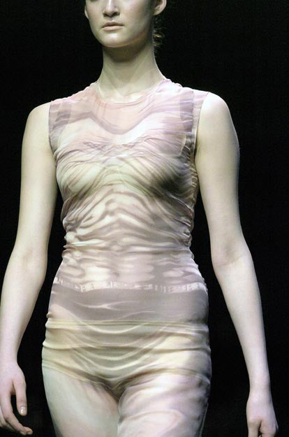PRADA 2004 Vintage Runway Silk Trompe L'oeil Knee Length Dress