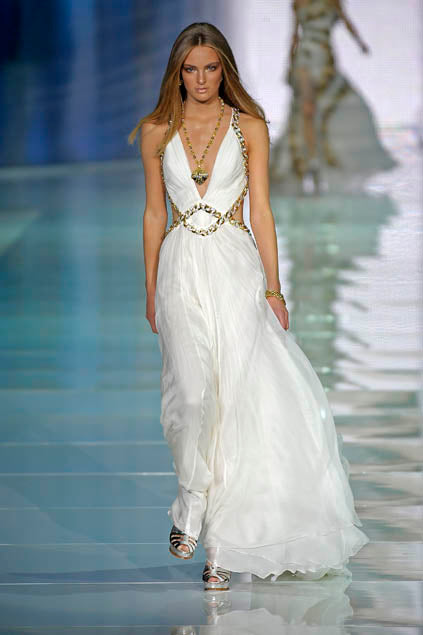 ROBERTO CAVALLI 2009 Vintage Ivory Chain Embellished Silk Gown