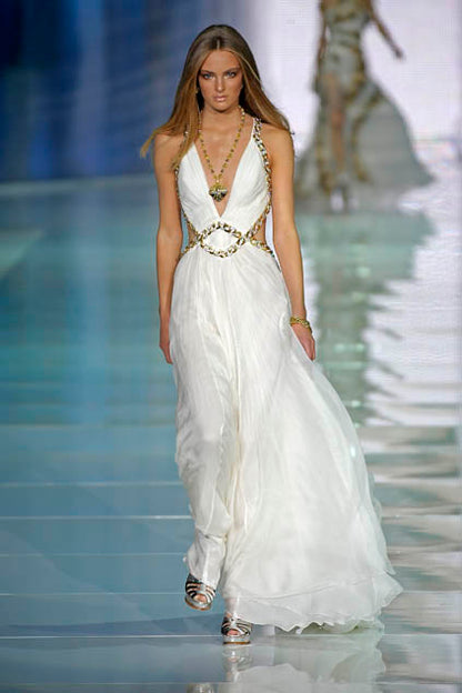 ROBERTO CAVALLI 2009 Vintage Ivory Chain Embellished Silk Gown