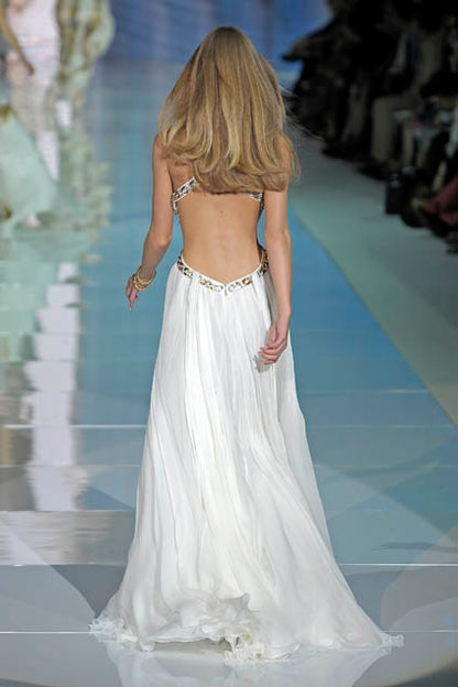 ROBERTO CAVALLI 2009 Vintage Ivory Chain Embellished Silk Gown