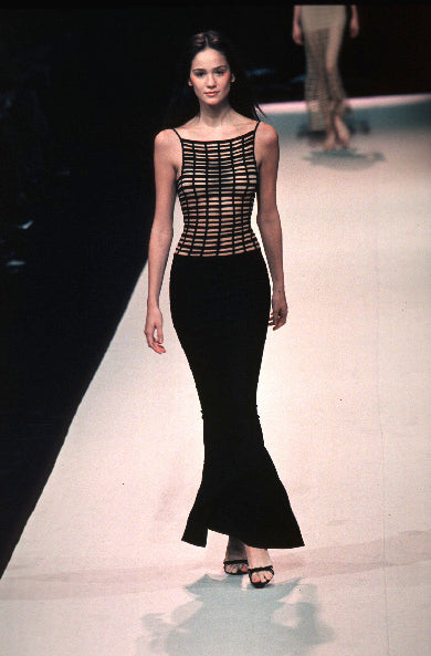 HERVE LEGER 1999 Vintage Runway Style Black + Nude Bodycon Dress