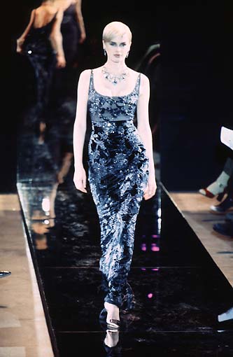 BADGLEY MISCHKA 1997 Vintage Runway Navy Blue Evening Gown